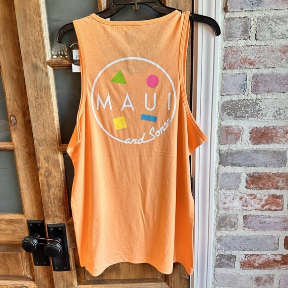 Maui And Sons Logo Mango Tank Top Mens Med Sleeveless Shirt Orange NWT - Picture 1 of 4